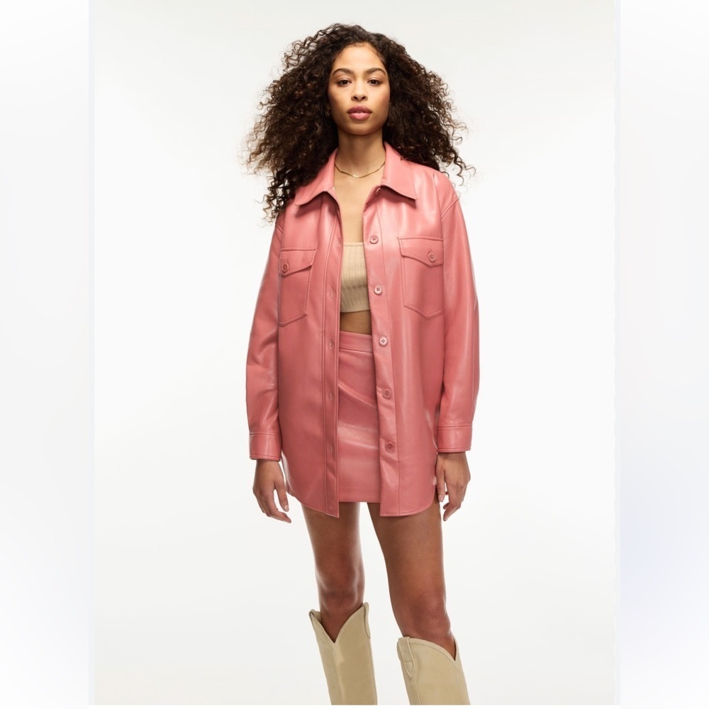 Aritzia Wilfred Vegan Leather Ganna Shirt Jacket Shacket Pink Sz L New